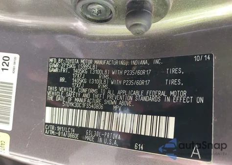 2015 Toyota Sienna Xle 8 Passenger from USA, damaged, VIN 5TDYK3DC1FS540806